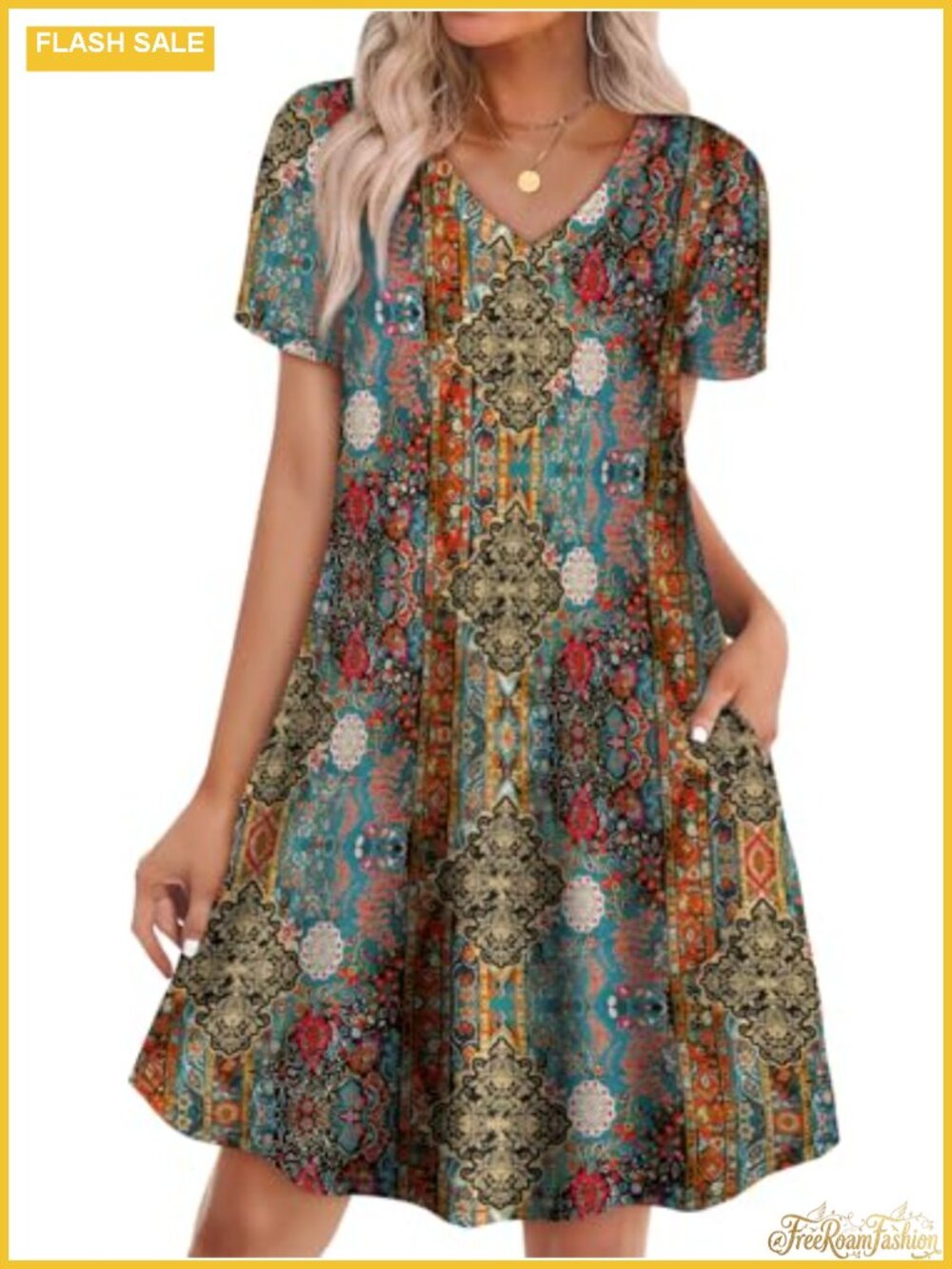 Boho T-Shirt Dress with Pockets for Women Casual Loose Fit Summer